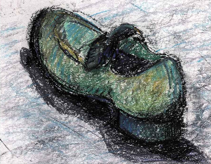 Oil pastel drawing by Craig Witte with dynamic shapes and tactile surface effects.