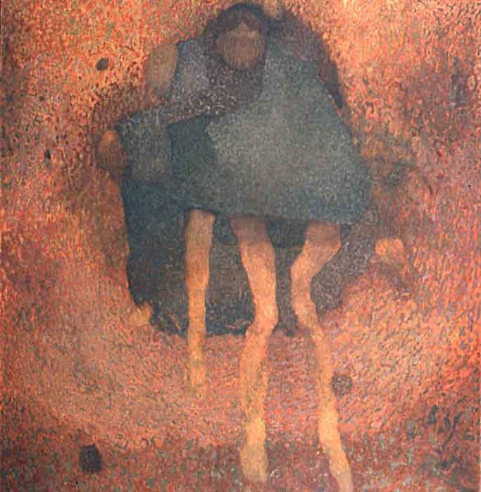 Symbolic painting by Craig Witte illustrating the human condition of being caught between worlds.