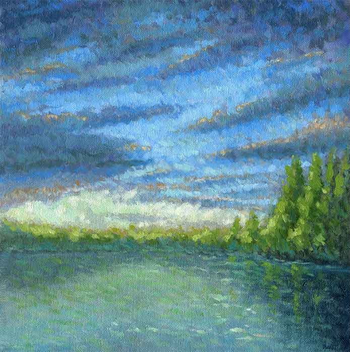 Nature-inspired artwork with layered greens and blues by Craig Witte