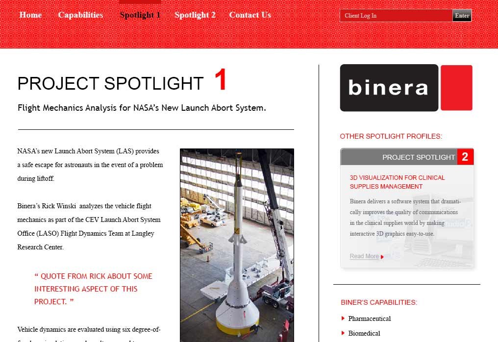 Binera, website design by Craig Witte, 2 of 2