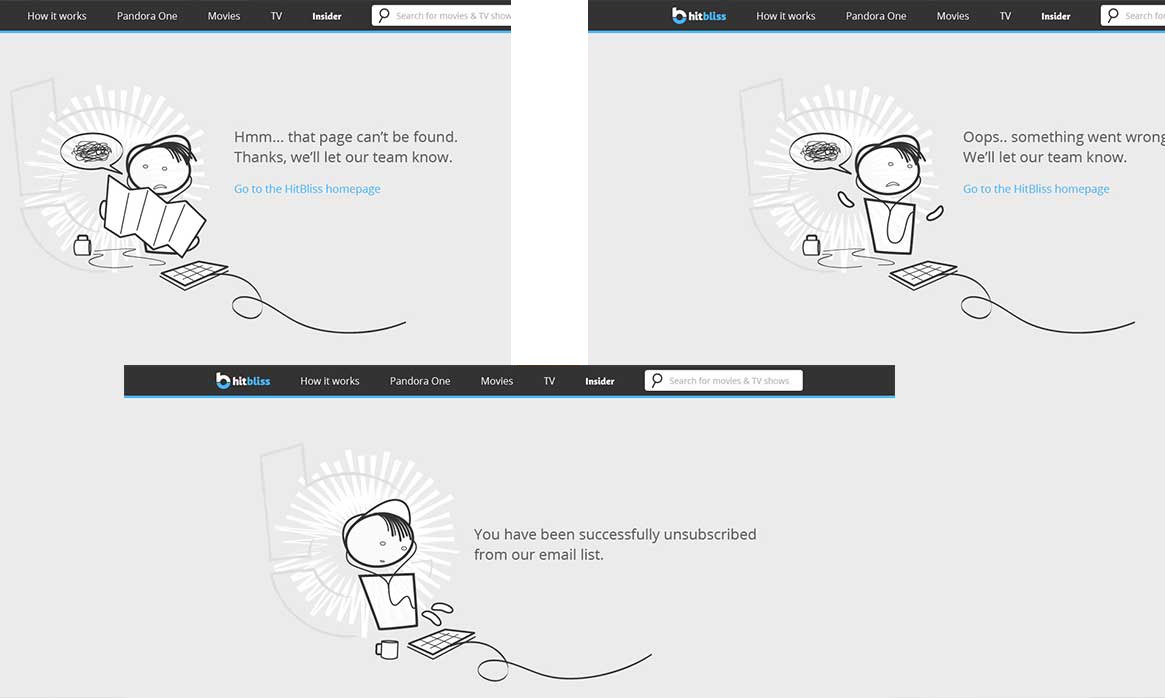 HitBliss: Inside Pages (website design by Craig Witte): We had some fun with the error pages.